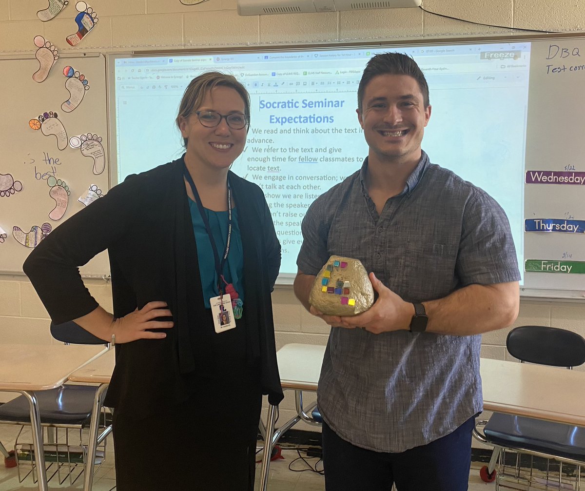 Golden rock passed to Mr Bedeck for his amazing contributions to the #glcsMS team! #bettertogether #gogulllake