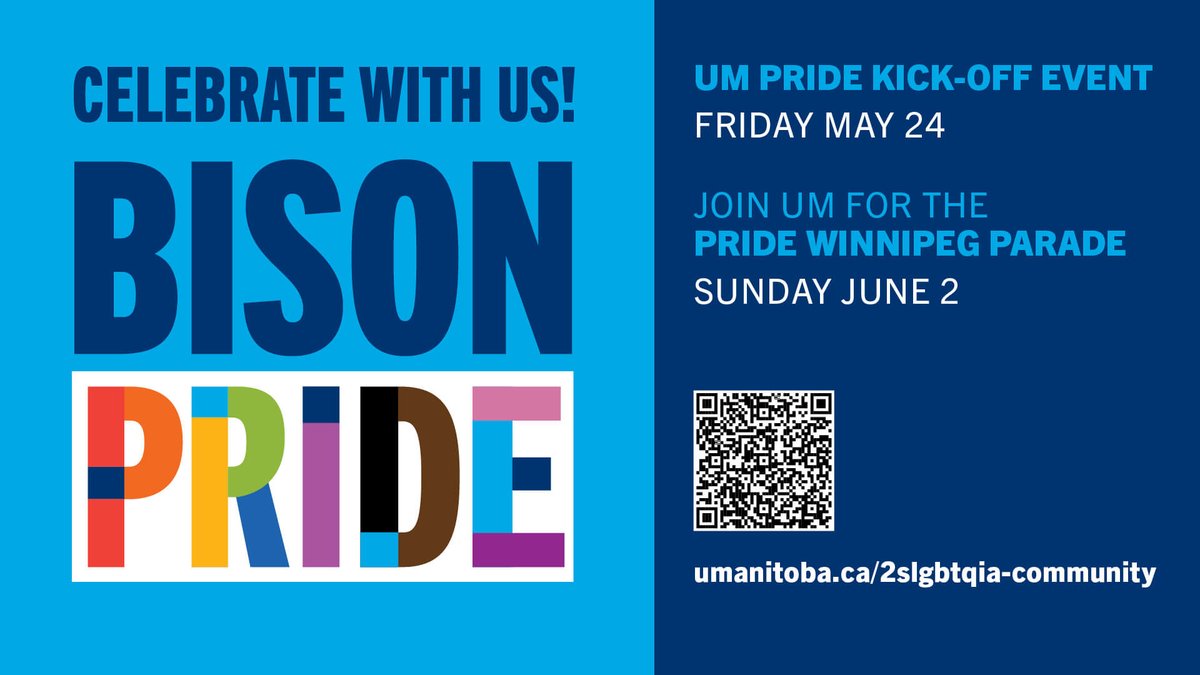 Join us tomorrow, Friday May 24 for the Pride week kick-off event and mural unveiling. #UManitoba 

Where: Room 200, Education building 
Time: 10:30am