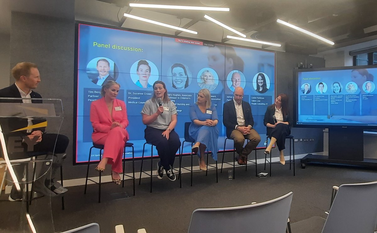 Dr @MaryHughesAP was delighted to be invited to join a panel discussion on 'Health Workforce Retention: A catalyst for Integrated Care' at the @EY_Ireland Health Spring Series. Dr Hughes discussed our wide range of @TCD_SNM Micro-credentials and the impact they can have on the