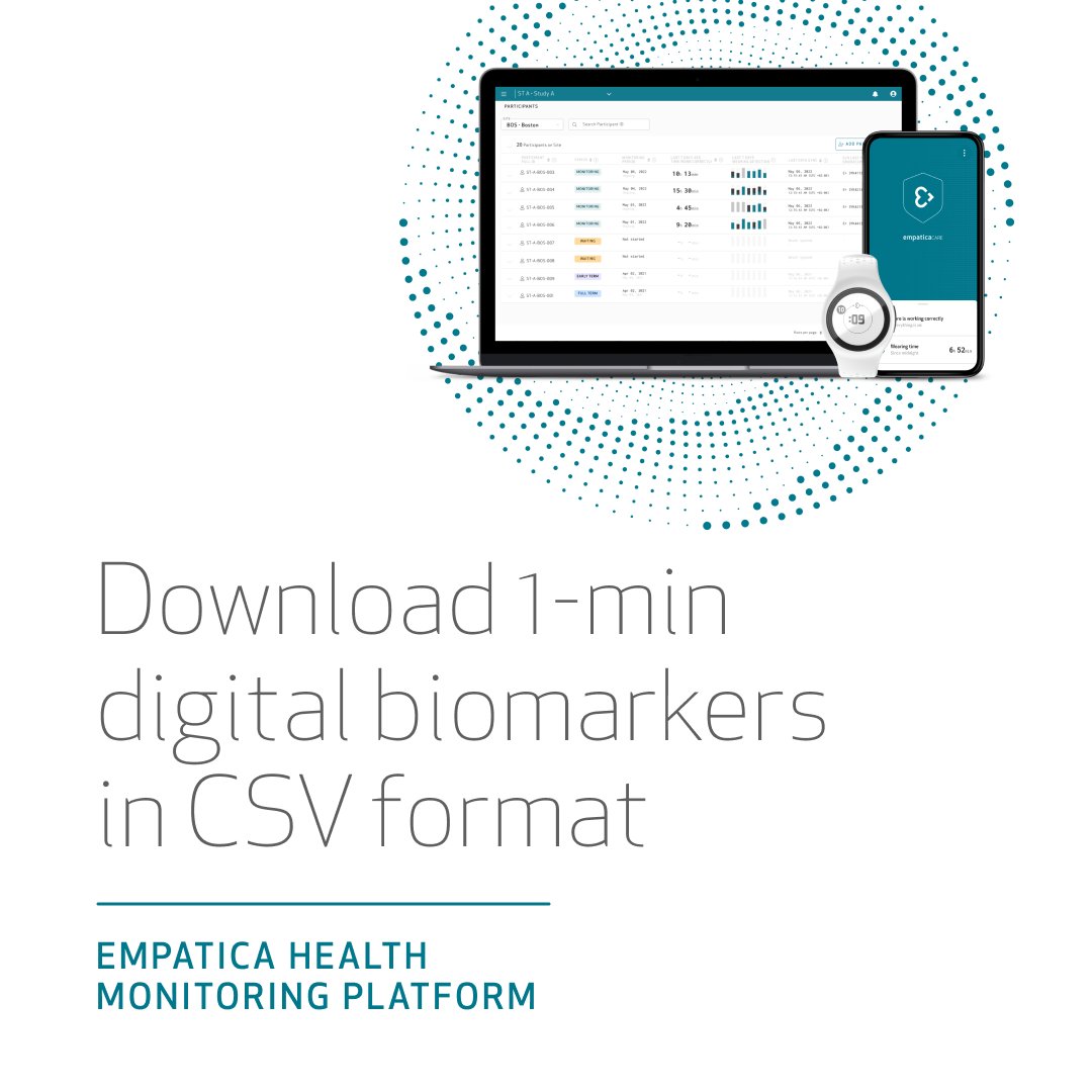 📣 Calling all Professional plan users of the Empatica Health Monitoring Platform. You can now download 1-min digital biomarkers in CSV format via the Care Portal, making it quicker and easier for you to access your 1-min data. Discover the Professional plan: