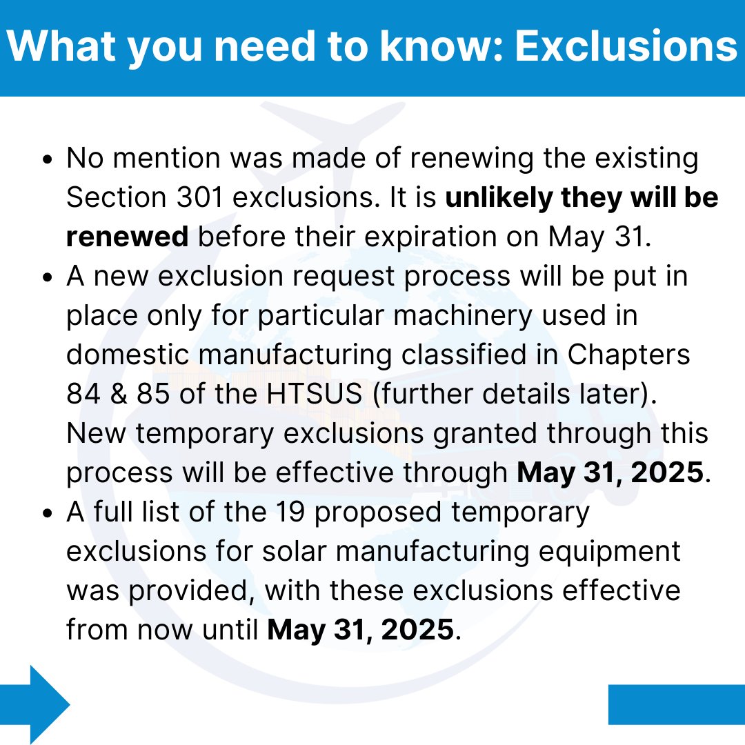 Premio_Intl's tweet photo. On Wednesday, USTR released a notice with details on proposed Section 301 tariff modifications. We've summarized the key points from the notice in the infographics below.

Full notice: https://t.co/XihIKsiQqA 
Web portal for comments (opens May 29): https://comments.ustrgov/ https://t.co/Xm4dtSHjun