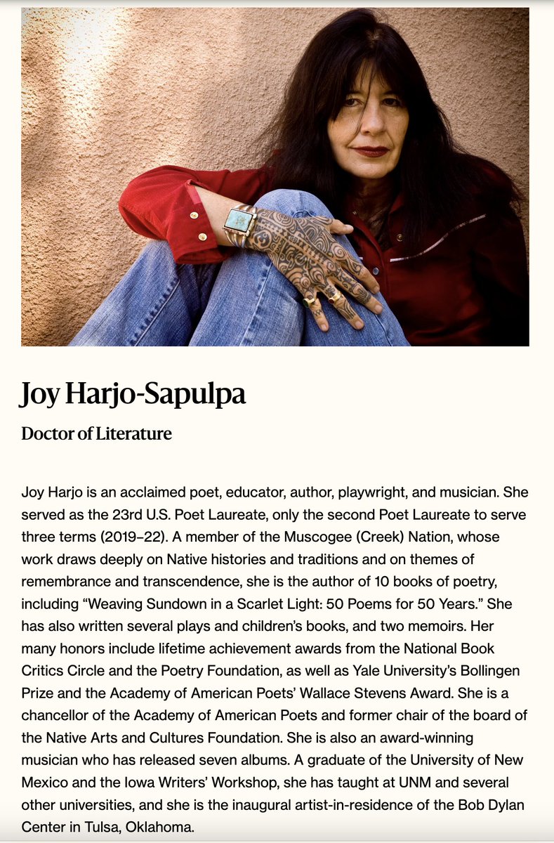 Amid the tension at today's @Harvard commencement, a happy #WritingCommunity moment: conferral of an honorary doctorate on @JoyHarjo. Congratulations!