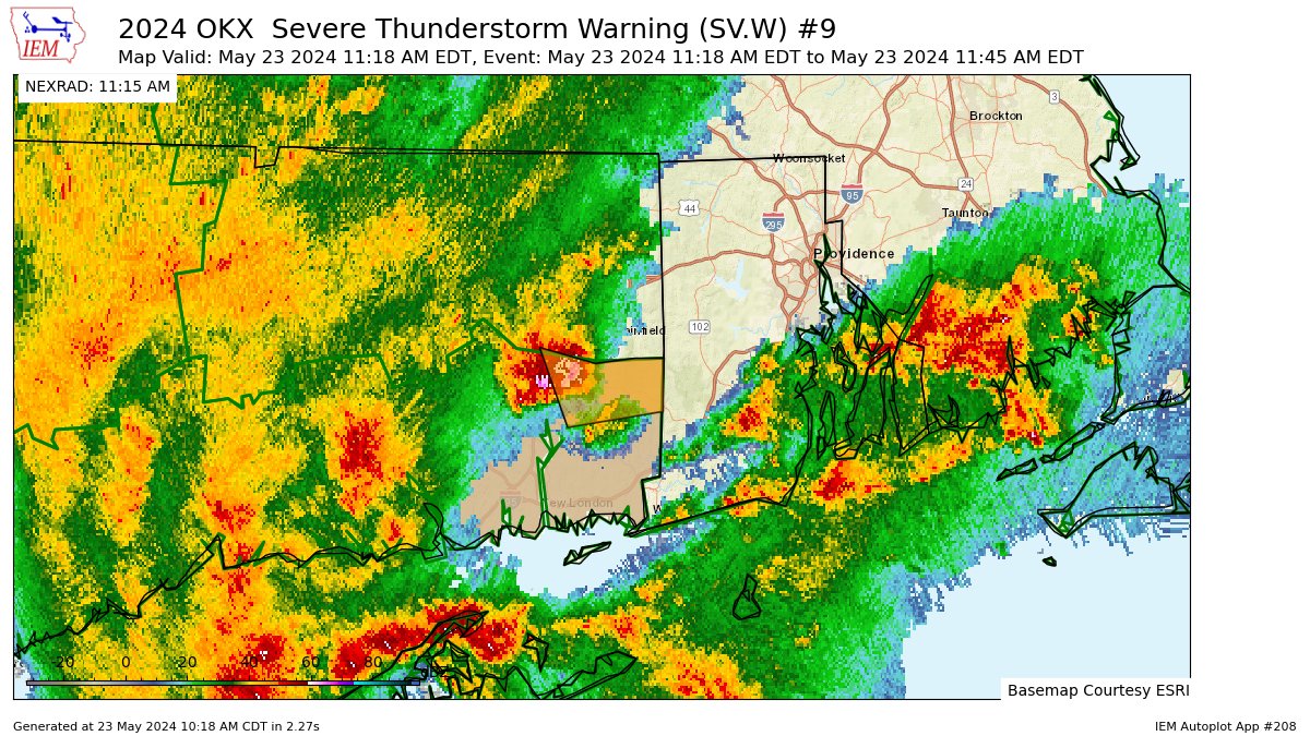 OKX issues Severe Thunderstorm Warning [wind: 60 MPH (RADAR INDICATED), hail: 1.00 IN (RADAR INDICATED)] for New London [CT] till 11:45 AM EDT mesonet.agron.iastate.edu/vtec/f/2024-O-…