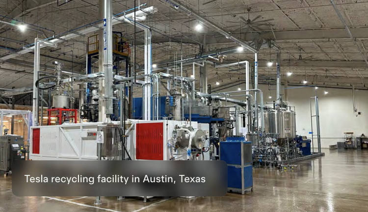 This is Tesla's battery recycling facility in Austin, Texas. In 2023, Tesla in general recovered the following: • 2,431 metric tons of nickel • 117 metric tons of cobalt • 860 metric tons of copper • 329 metric tons of lithium