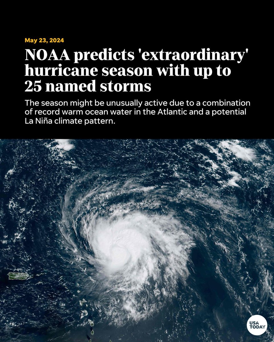 The start of the 2024 Atlantic hurricane season is just over a week away, and federal forecasters Thursday predicted an 'extraordinary' season with as many as 25 named storms possible. tinyurl.com/39veyy4r