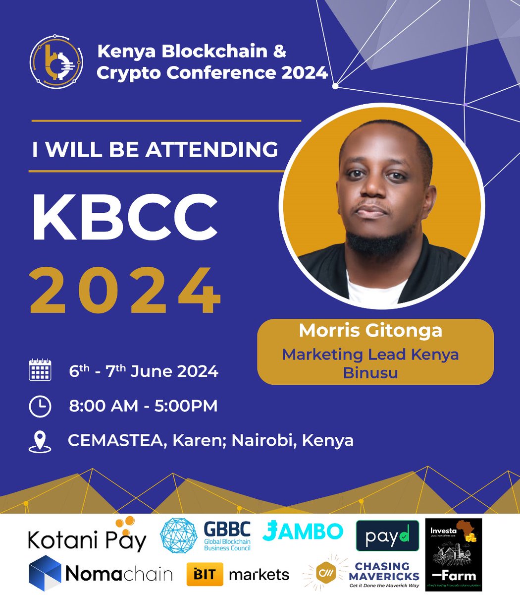 Morray_Morris's tweet image. It's an honor to be part of this year's #KBCC representing @Binusu_official 
Let's meet, chat, share ideas and shape the future of crypto and blockchain in Kenya. Last year we set ground for the #DigitalAsset Bill 
This year will be a gas courtesy @MavericksLtd 🔥🚀