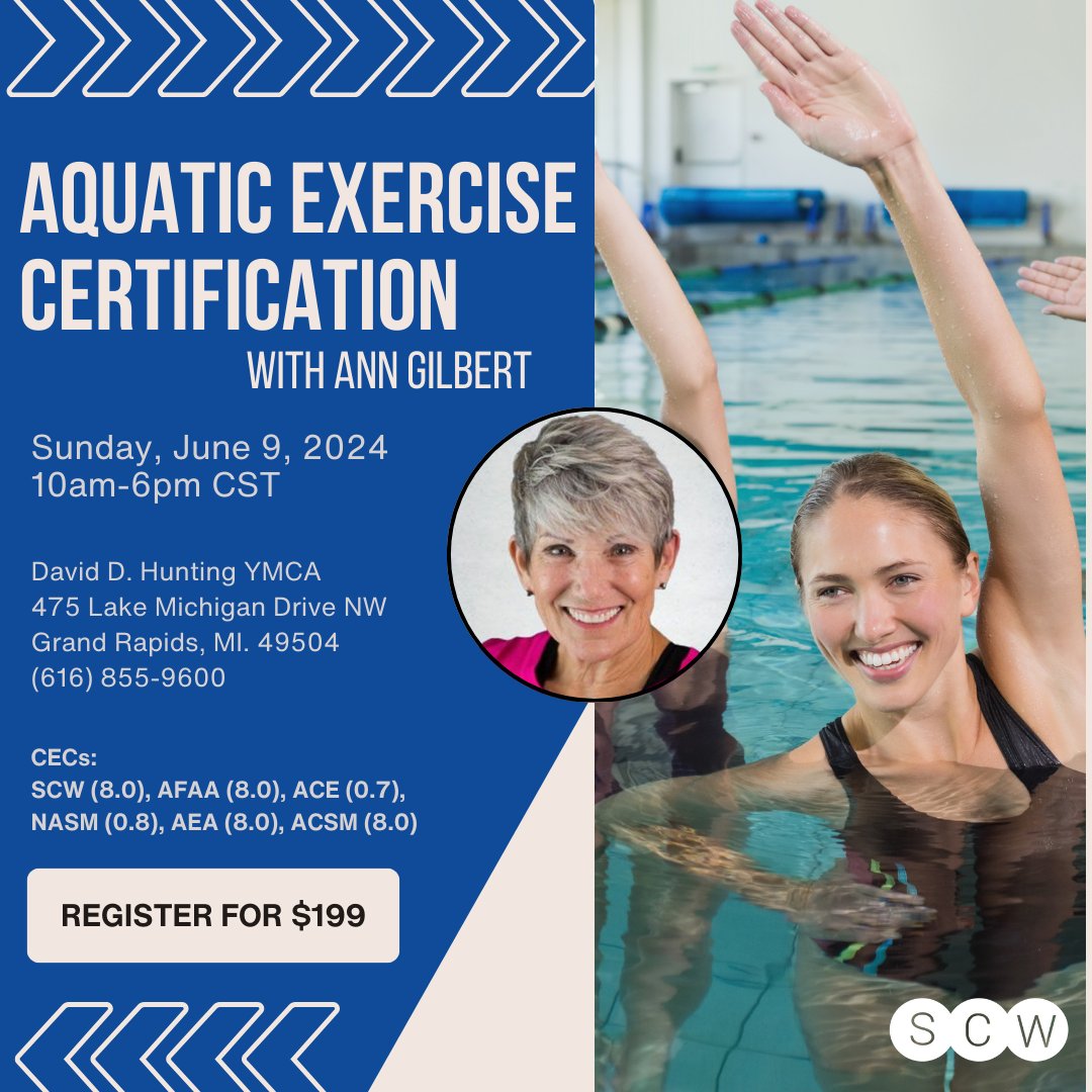 scw_mania's tweet photo. UPCOMING AQUA EXERCISE CERTIFICATION:
- Sunday, June 9th.
- David D. Hunting YMCA in Grand Rapids, MI.
- NOW JUST $199! Previously $399.
⏬ Register here! ⏬

https://t.co/ViWgJlv4J1 https://t.co/9wTtV2RUlO