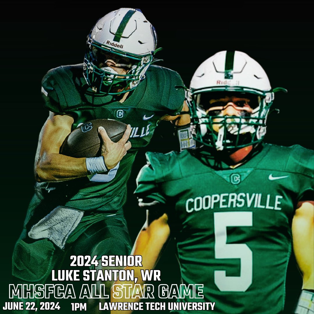 Senior Luke Stanton, WR, has been selected to play in the MHSFCA All Star Game in June.  Stanton is only the third Bronco to be selected to this prestigious game, behind Jake Visser (Class of 2004) and Tim Allen (Class of 2022)!
<a href="/LukeStanton15_/">Luke Stanton</a>  
<a href="/Coach_Kaman/">Coach Kaman</a> <a href="/Hillsdale_FB/">Hillsdale Football</a>