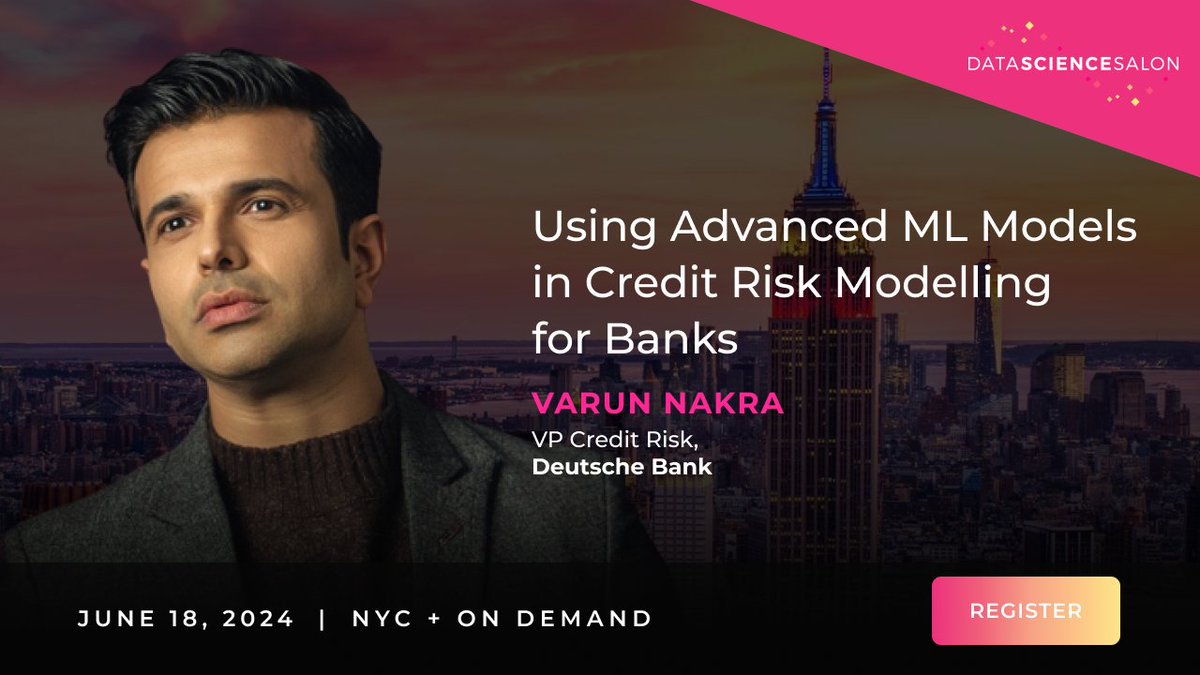 Join us at #DSSNYC to hear Varun Nakra from @DeutscheBank discuss using advanced ML in #creditriskmodeling datascience.salon/newyork/ Learn about ML model essentials, tackle challenges, and explore solutions in a session perfect for all levels! #MachineLearning #CreditRisk