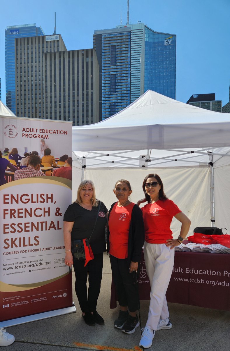 AdultEdTCDSB's tweet photo. The Toronto Newcomer Day is underway at Nathan Phillips Square. Please come and visit our booth. Our Adult Education Team looks forward to meeting you. https://t.co/2MwIWyiJ25