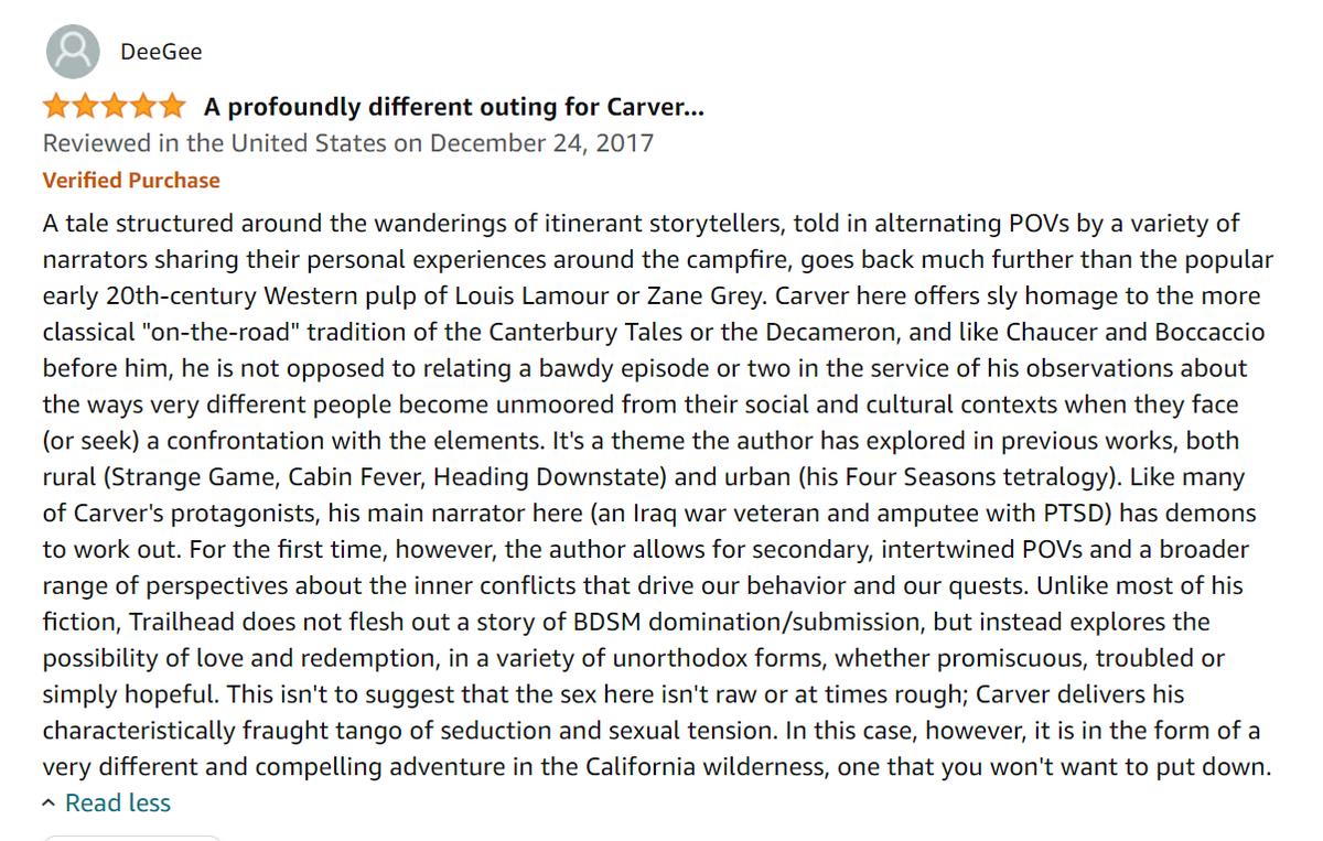 thesunnishine's tweet image. The delusion is off the charts in these reviews Thomas Carver wrote for himself. But that just makes it all the more hilarious when you learn this sockpuppet account got busted and all the reviews were taken down!🤣#Delulu #AuthorFail