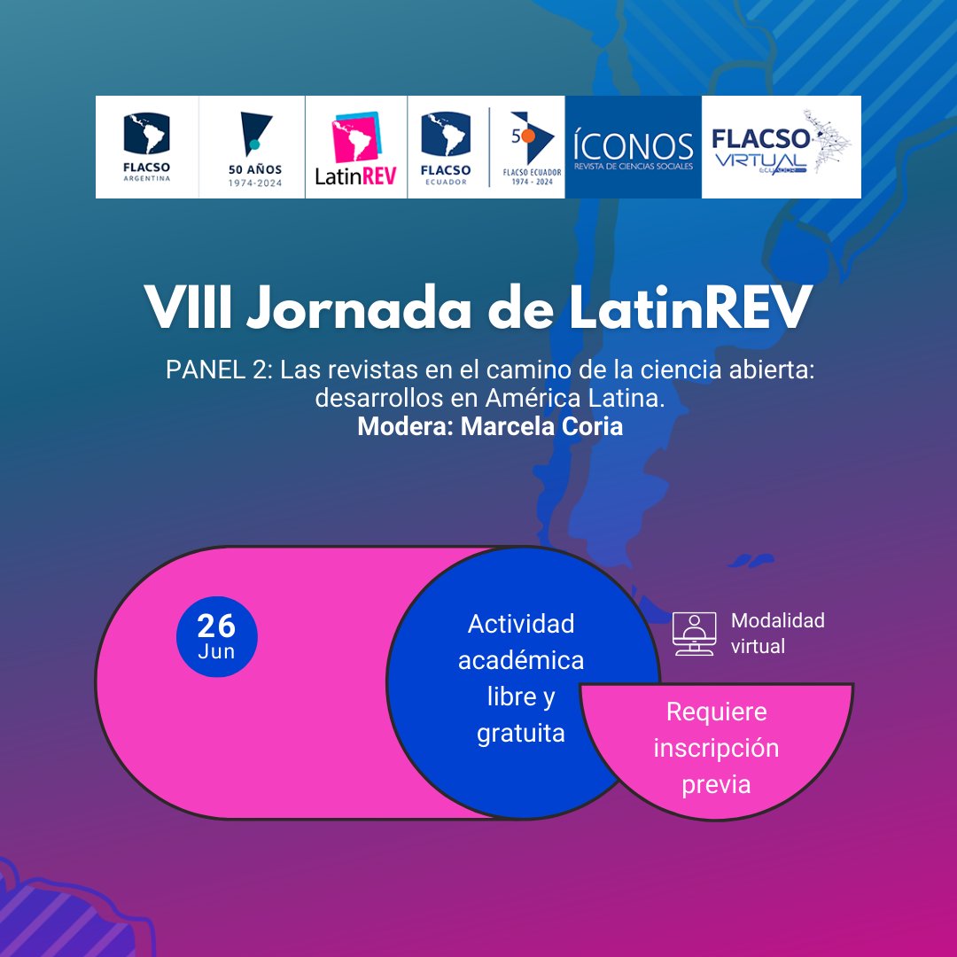 RevistaEstoa's tweet photo. En la VIII Jornada de #LatinRev hablaremos sobre "Revista Estoa: la comunicación científica de impacto global como bien público".
🗓️26 de junio
🕛 11 hs 🇦🇷, 9 hs 🇪🇨
📍Modalidad a distancia, actividad abierta y gratuita
🔗https://t.co/gRGXUUpZWg ¡Participa, nos vemos en LatinREV! https://t.co/rBrq4iEAyk