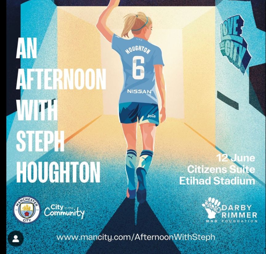 City in the Community (CITC), presents ‘An Afternoon with Steph Houghton’, an intimate event bringing supporters closer to the legendary defender. Exclusive Q&A event @ Citizen’s Suite at the Etihad Stadium on 12 June from 12pm until 3pm. buff.ly/3KeteYp Links in bio