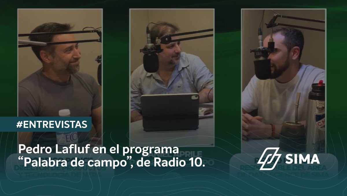 SimaAgtech's tweet photo. 👨‍💻 Nuestro responsable de Data Science, Pedro Lafluf, participó del programa "Palabra de Campo" de Radio 10, junto a Rodrigo Ponce (Nera), para hablar sobre digitalización 🚀 
Gracias a @apriledaniel por la invitación. 👏
🎧 Escucha el programa completo: https://t.co/1PoiegCmXW https://t.co/DFPK0o4eVt