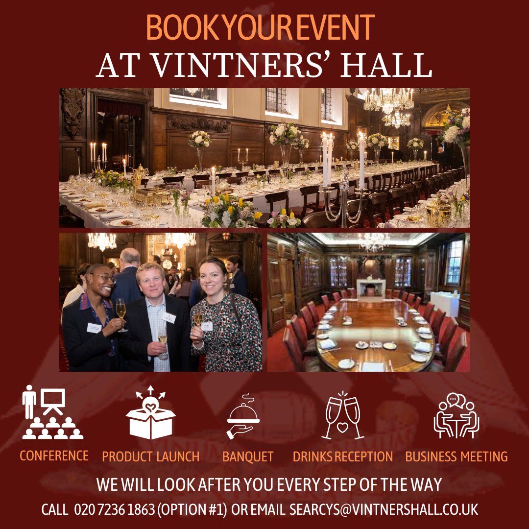 The Vintners Company (@vintnerscompany) on Twitter photo Planning a conference, reception, banquet or business meeting? Why not hold it <a href="/VintnersCompany/">The Vintners Company</a>? The team <a href="/SearcysVintners/">Searcys@VintnersHall</a> will provide you with a quality, bespoke service. Call 0207236 1863 (press Option 1) or email searcys@vintnershall.co.uk Planning a conference, reception, banquet or business meeting? Why not hold it <a href="/VintnersCompany/">The Vintners Company</a>? The team <a href="/SearcysVintners/">Searcys@VintnersHall</a> will provide you with a quality, bespoke service. Call 0207236 1863 (press Option 1) or email searcys@vintnershall.co.uk