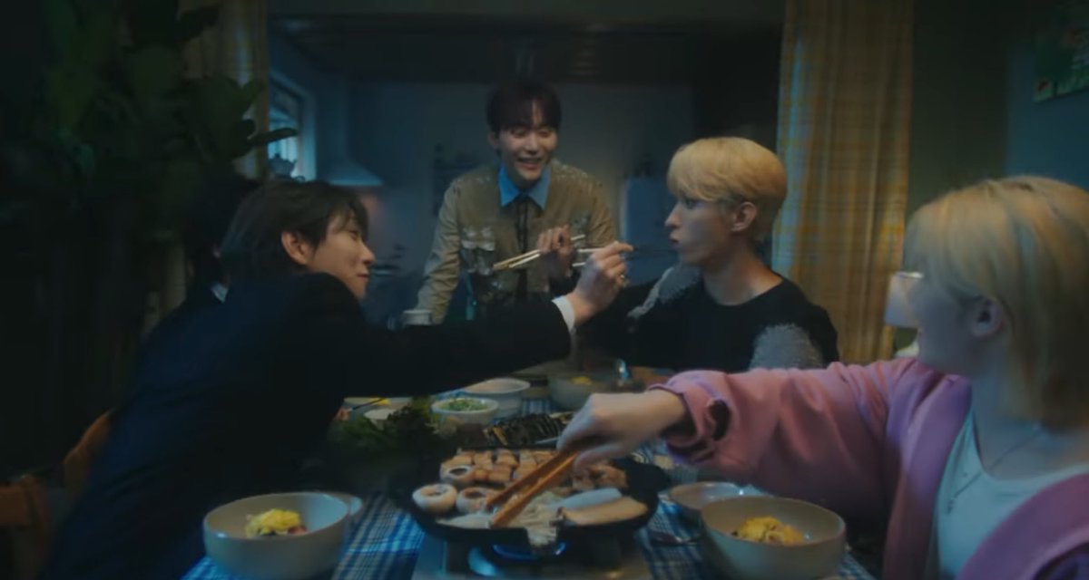 pepizzaboy's tweet photo. cheers to youth mv started w/ dokyeom writing “rock” as his future hope but threw his rock away after attending tiny issue club, decided to spend life happily w the rest of the members..? he also won a competition “1st place in spacing out competition together with dol(rock)-kyeom♡~♡”