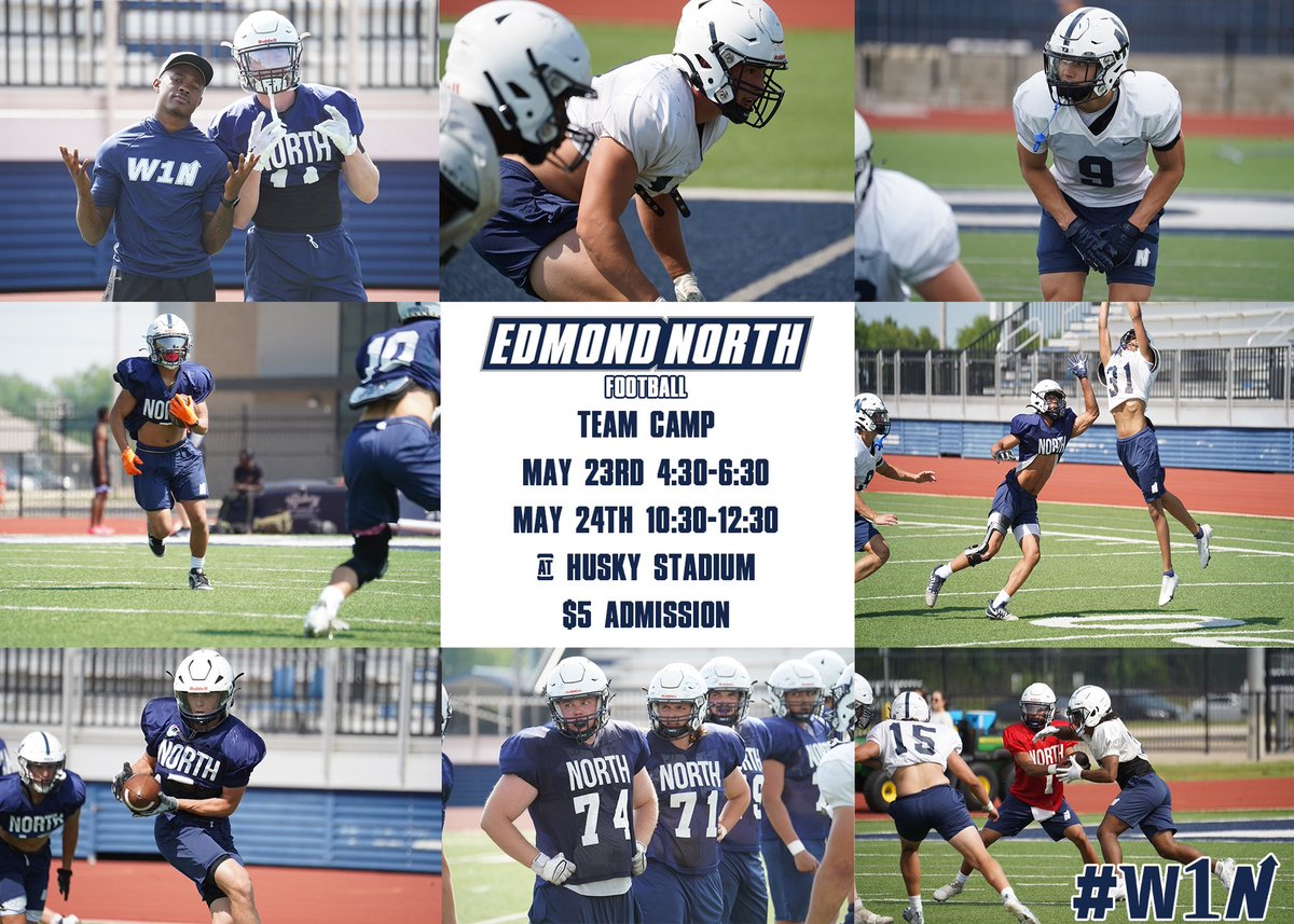 EdmondNorthFB's tweet photo. Competitive and fun Spring Ball ☑️

Team camp 🔜

Come out and see the Huskies compete against great competition today and tomorrow at Edmond North Team Camp! 

May 23rd 4:30-6:30
May 24th 10:30-12:30 
@ Husky Stadium 
$5 Admission 

#W1N https://t.co/RFEFbiHSZq