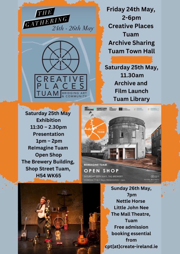 On Saturday 25th May, Creative Places Tuam will hand over their archive to Tuam Library for safekeeping and launch their film and exhibition in the library at 11am. #creativeplacestuam #tuamlibrary #galwaypubliclibraries @GalwayCoCo @Community_Hubs