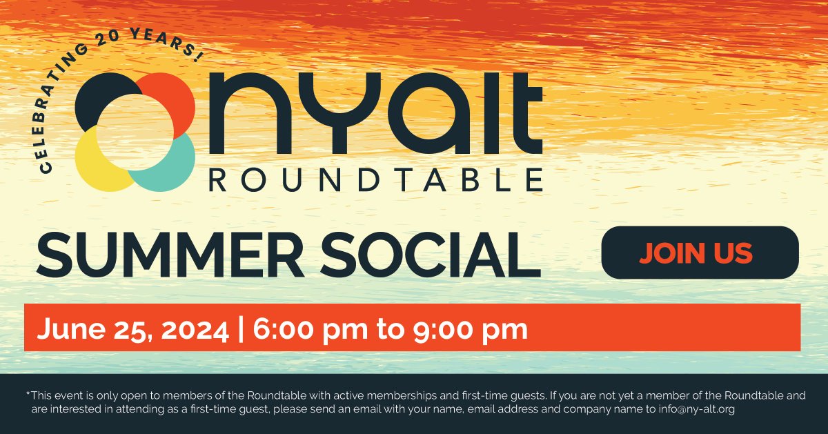 NY ALT Members and Annual Sponsors are invited to a complimentary invitation-only Summer Social on June 25. ☀️

Network with fellow investment professionals and hear from industry leaders about what to expect during the second half of 2024!

🔗Learn more: ny-alt.org/events/summer-…