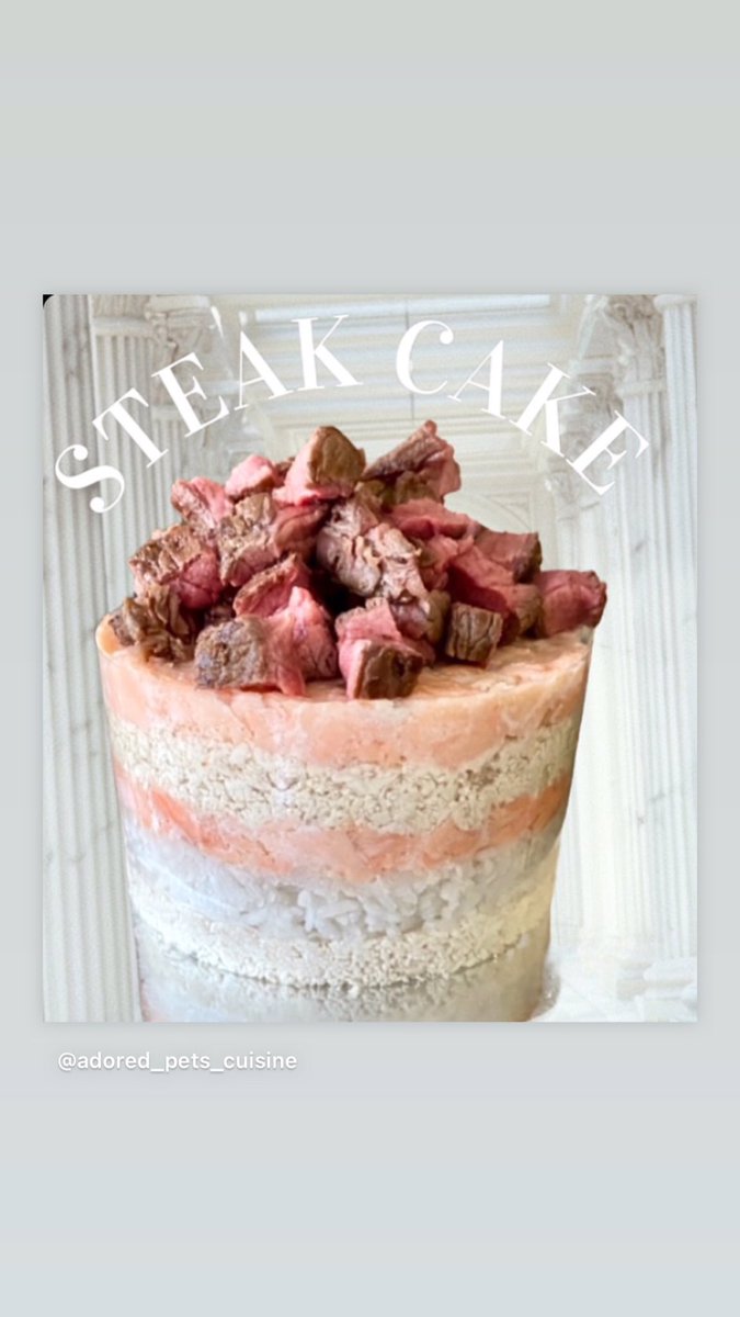 Here’s a medium steak, salmon chicken and steamed rice cake. Lots of sizes and your choice of ingredients. Dm to order a bespoke birthday/big day cake for your cat or dog 🐾 #petfinedining #dogbirthday #meatcake #dog
