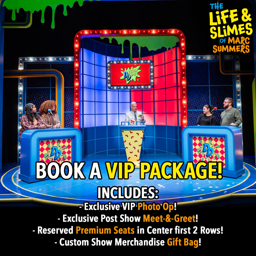 lifeandslimes's tweet photo. Don't miss out on making your Double Dare dreams come true! VIP tickets to The Life and Slimes of Marc Summers include an exclusive post show meet-and-greet with Marc Summers and premium reserved seats in center first two rows! Grab your tickets today at https://t.co/nMkUTXFgUr! https://t.co/vybIKhizTt
