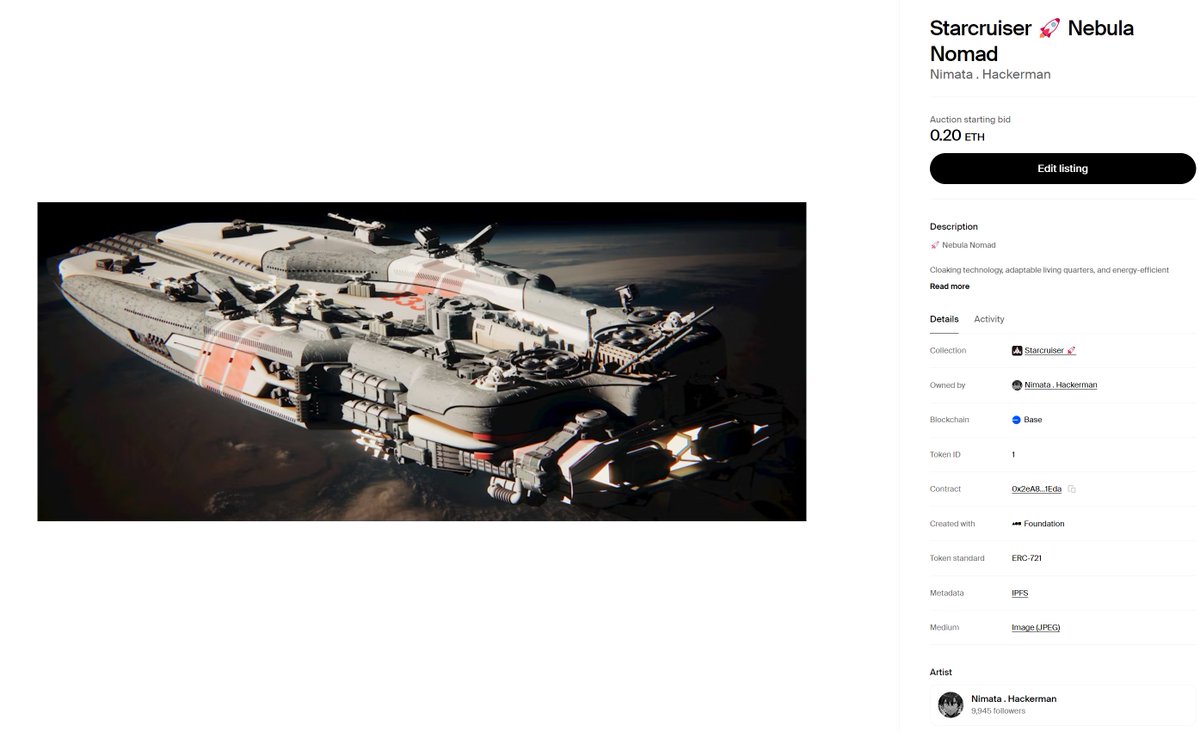 theKojiKabuto's tweet image. Starcruiser 🚀 Nebula Nomad
Listed @foundation 
.
#foundationart