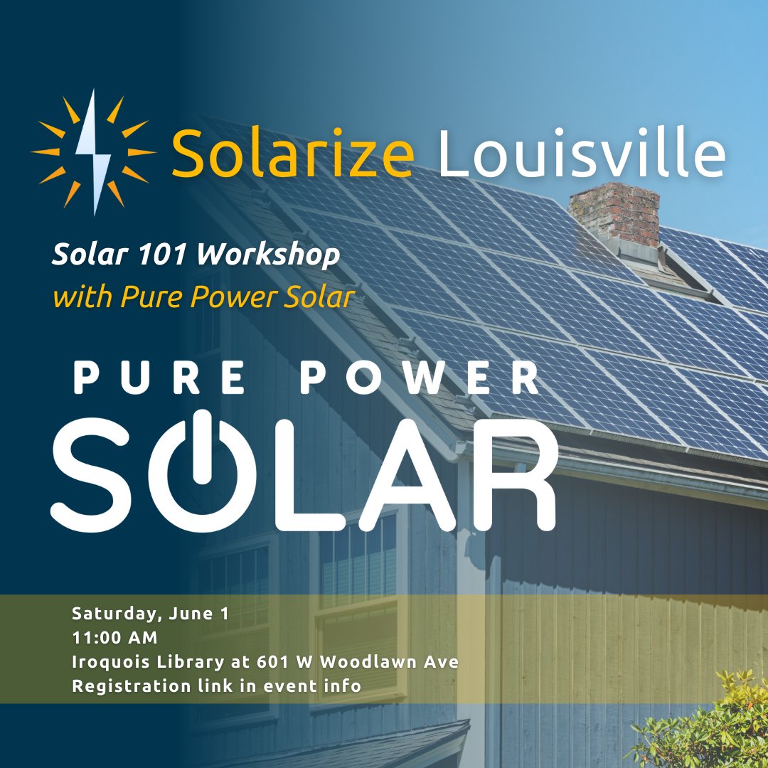 SolarizeLou's tweet image. Is solar right for your home? 🤔We're hosting a Solar 101 Workshop with Pure Power Solar on Saturday, June 1! ☀️

Register at docs.google.com/forms/d/e/1FAI…