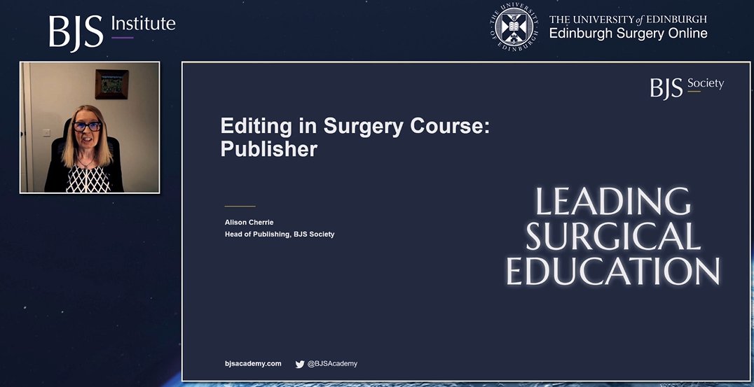 🆕Editing in surgery: publisher ➡️bjsacademy.com/editing-in-sur… 👀Tune in as Alison Cherrie, Head of Publishing for BJS Foundation, discusses the role of publisher. This video is third in our exciting new series ‘Editing in Surgery’, featuring course videos from our BJS Institute