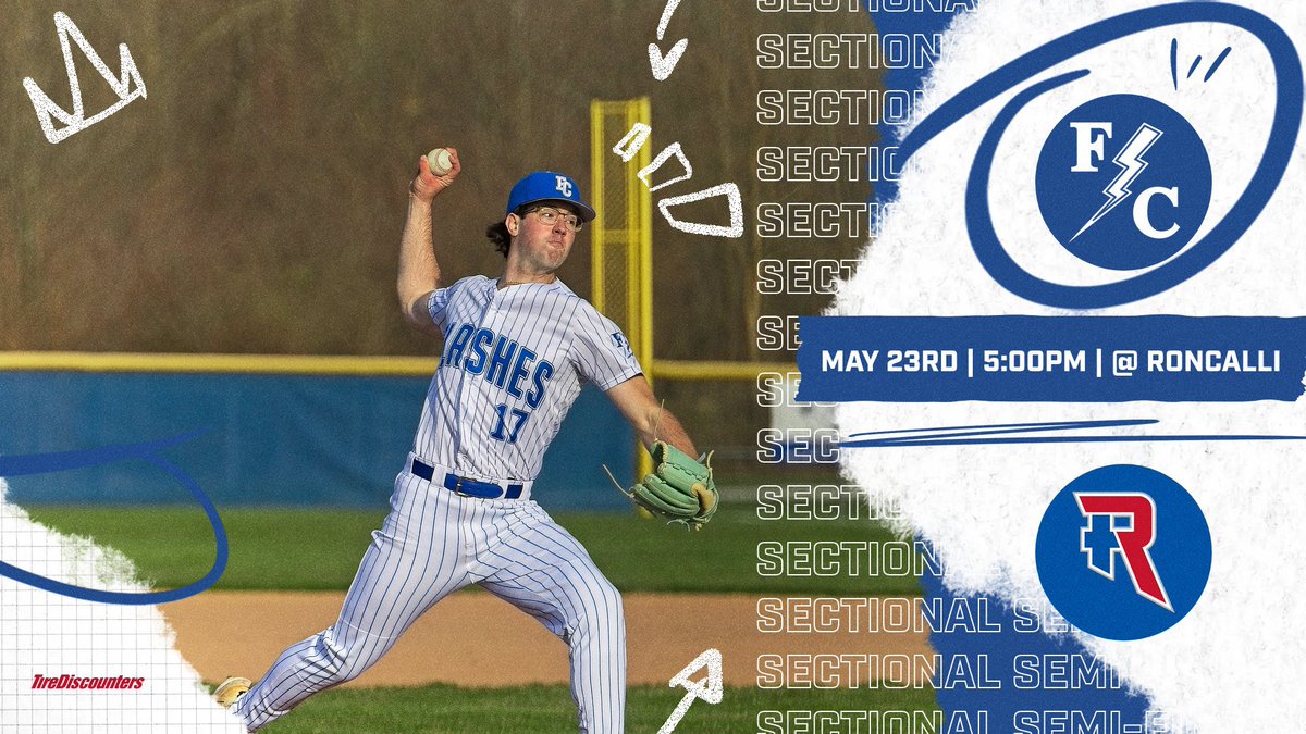 Sectional Semi-Final! ⚾️ - Flashes Baseball 🆚 - Roncalli 📅 - May 23rd ⏰ - 5:00pm 📍 - Roncalli #WeAreFlashes ⚡️
