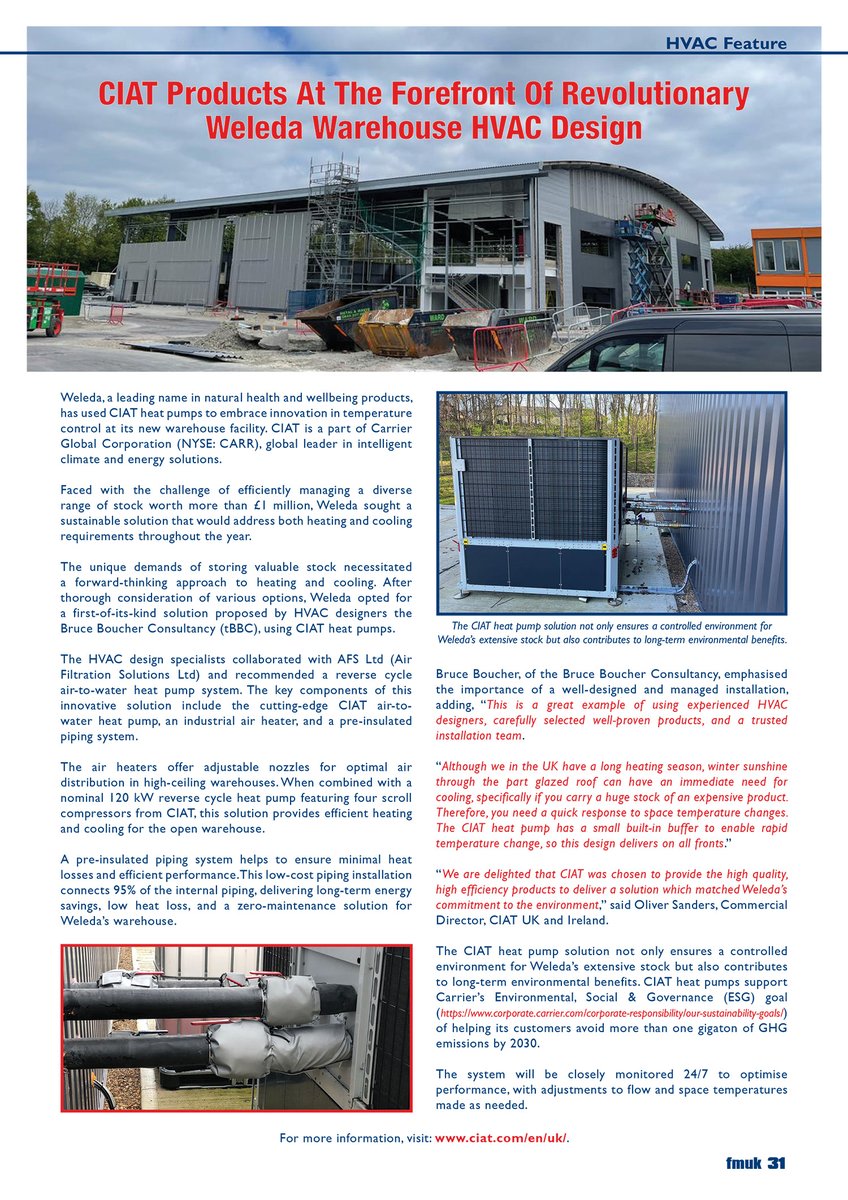 Latest Issue 📰: Weleda, a leading name in natural #health and #wellbeing products, has used CIAT #HeatPumps to embrace #innovation in #TemperatureControl at its new #warehouse facility. ➡️fmuk-online.co.uk/features/5501-… #facman #FacilitiesManagement #EnergySaving #heating #sustainable