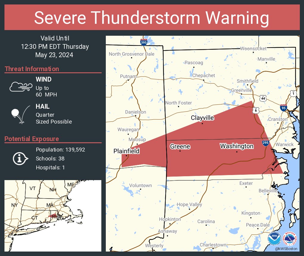 Severe Thunderstorm Warning including Plainfield CT, Greene RI and Clayville RI until 12:30 PM EDT