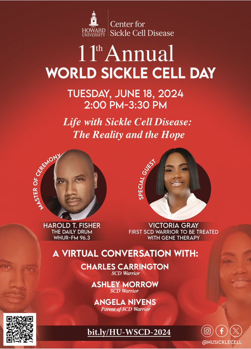 howard.zoom.us/webinar/regist… Howard University is holding their 11th annual world sickle cell day on June 18th! Please click the link above to register!❤️🌙 #sicklecell #sicklecellawareness #worldsicklecellday #worldsicklecellday2024 #HU #howarduniversity #scanca