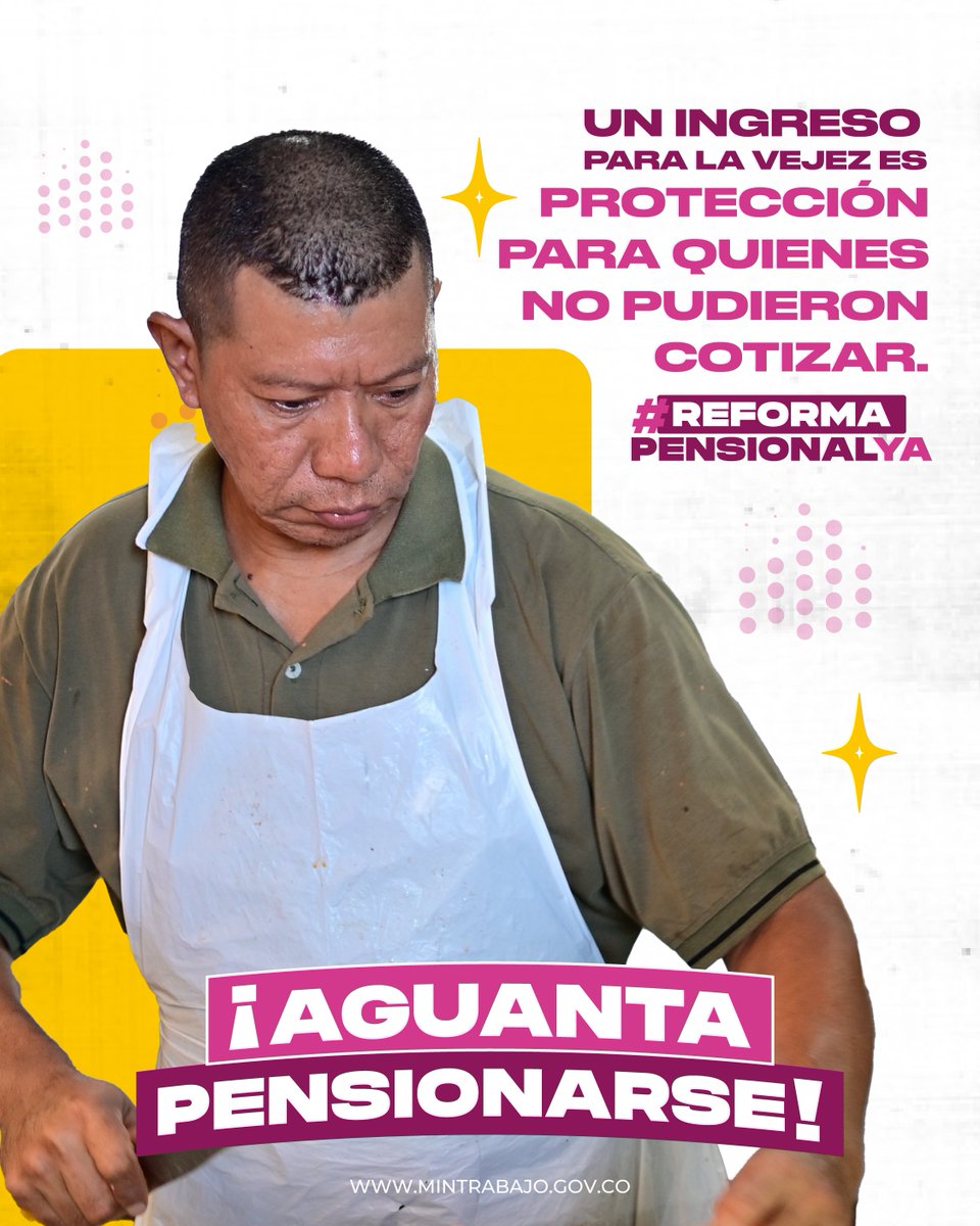 👵🏻👴🏽 Un ingreso para la vejez es protección para quienes no pudieron cotizar. ☀️ La #ReformaPensionalYa será la garantía para que las y los colombianos tengan asegurado un ingreso para su protección a la vejez.

@vanedelatorre @JoseMAcevedo @HOLLMANMORRIS @elvira_bonilla