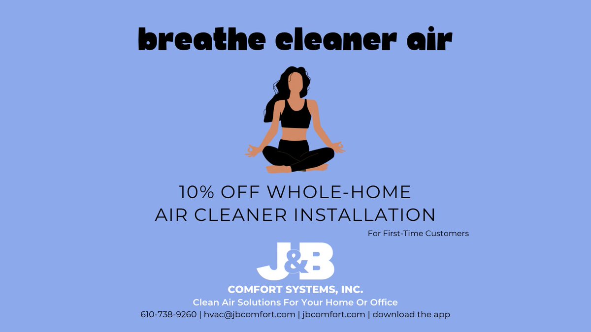 jbcomforthvac's tweet photo. Contact us today for a Free Quote! Call 610-738-9260, email hvac@jbcomfort.com, visit us at https://t.co/p9WiwbaelL, or download the app!

#hvac #aircleaner #wholehomeaircleaner #chesco #chescopa #delco #delcopa #montco #montcopa #mainline #smallbusiness #jbcomfort https://t.co/43iZgtKzjD
