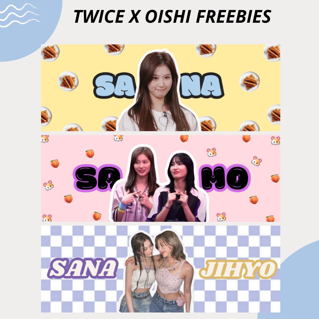 mntzkispresso's tweet photo. OISHI x TWICE fanmeet freebies!

Sana Turon banner, Sahyo banner, and Samo banner

- no more backprint kasi mahal and ako lang magprint haha
- just like and rt and show it to me on june 1
- 1 person: 1 piece of each banner 
- time and location TBA on june 1

see you all there! https://t.co/xCcKAeJizH
