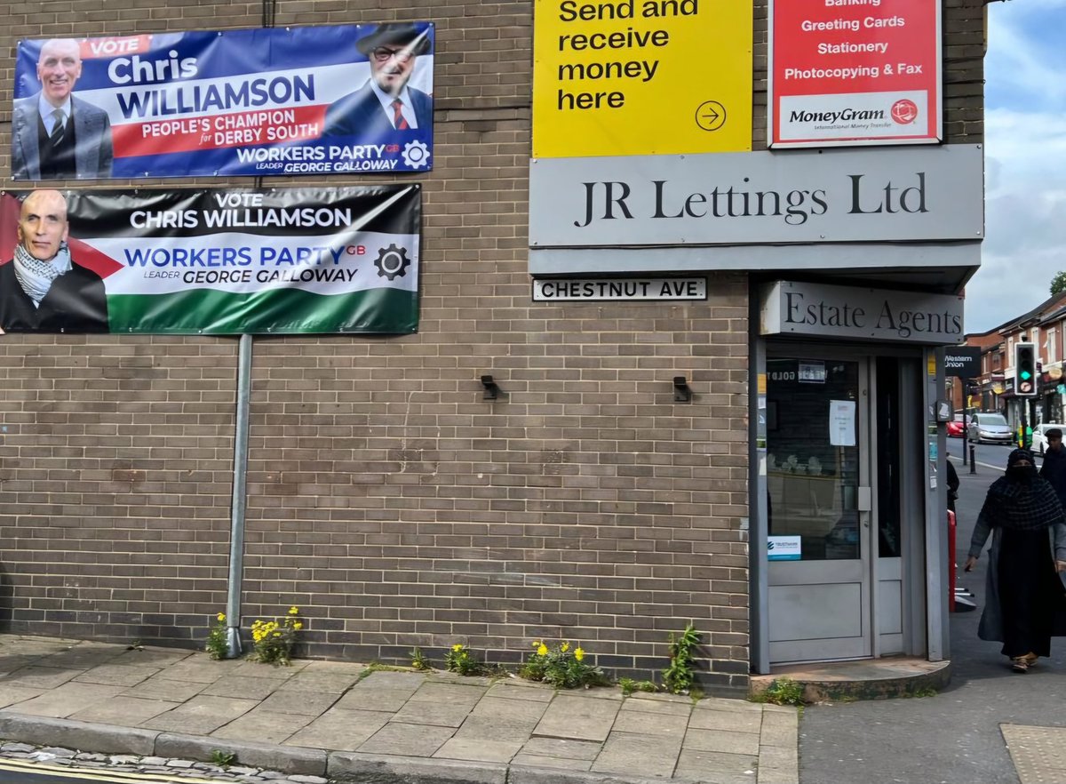 The first banners are up in Derby South, where I am standing as a @WorkersPartyGB candidate.

Please help our campaign by donating to our crowdfunder if you can. Let's give the Labour and Conservative #Uniparty a bloody nose.

Donate here 👇
crowdfunder.co.uk/p/chris-willia…