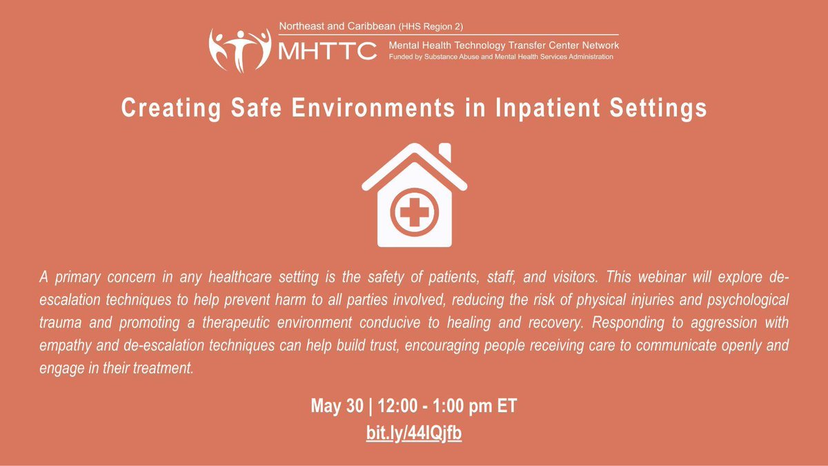 Reminder to register for next week's webinar!

Creating Safe Environments in Inpatient Settings
🗓️ Thursday, May 30
⏰ 12:00-1:00 pm ET

🌟 Register now: buff.ly/4bErNhU