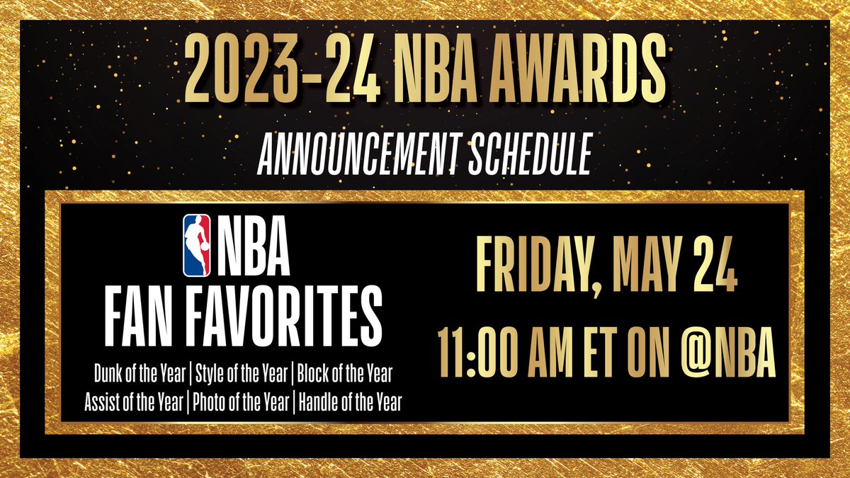 Six Fan Favorites celebrating the best of the 2023-24 regular season will be announced tomorrow on @NBA. The winners are chosen exclusively by fan voting across the NBA App, NBA social and NBA.com.