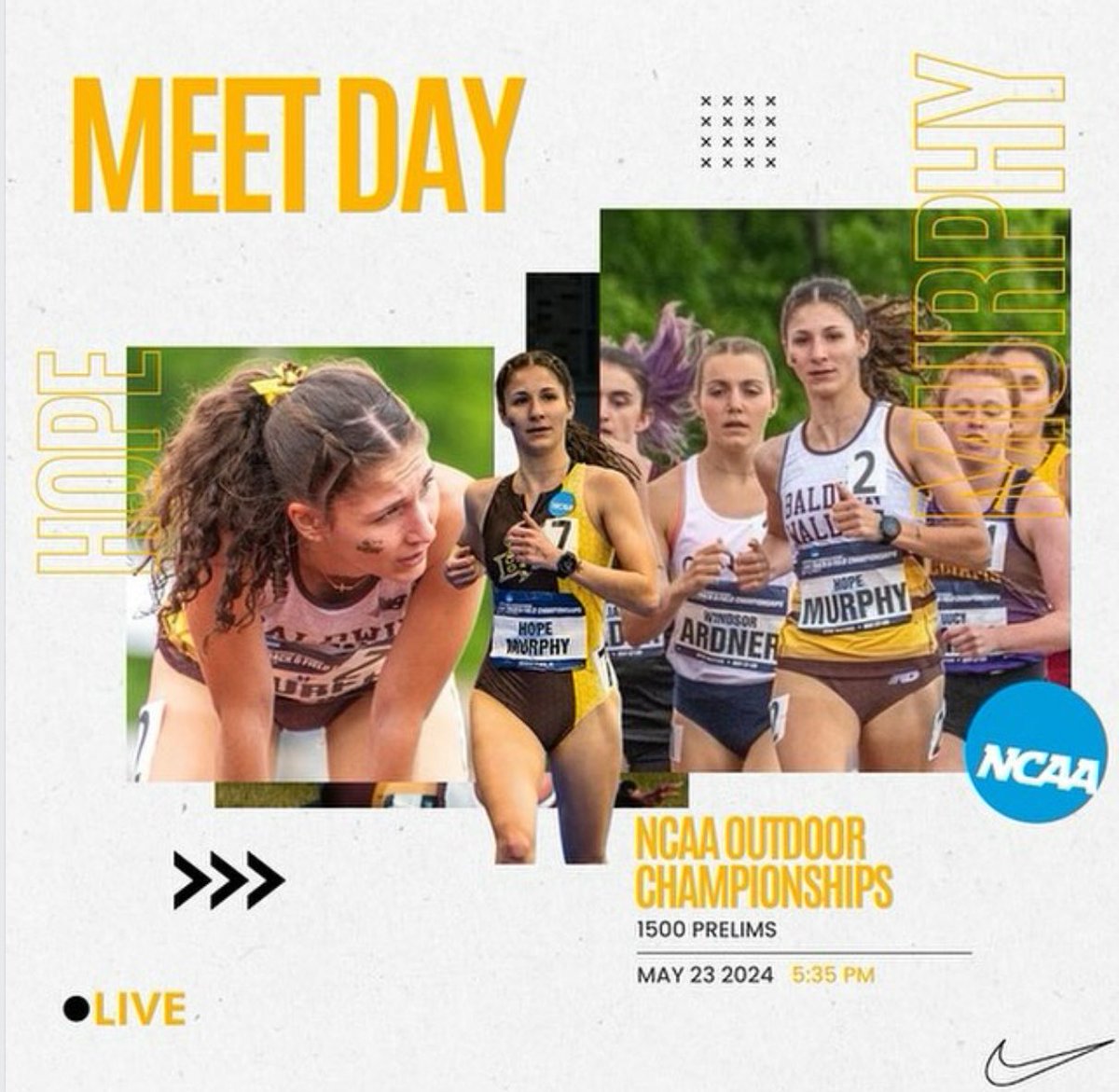 SLZanetti (@lakedogs) on Twitter photo Hope will run her 10th consecutive NCAA national meet today!!!! Good luck Hope. #BWProud #YJ4L
<a href="/bwathletics/">Baldwin Wallace Athletics</a> <a href="/BWalumni/">Baldwin Wallace Alumni</a> <a href="/womenforbw/">Women for BW</a> <a href="/BWGameDay/">Baldwin Wallace GameDay</a> Hope will run her 10th consecutive NCAA national meet today!!!! Good luck Hope. #BWProud #YJ4L
<a href="/bwathletics/">Baldwin Wallace Athletics</a> <a href="/BWalumni/">Baldwin Wallace Alumni</a> <a href="/womenforbw/">Women for BW</a> <a href="/BWGameDay/">Baldwin Wallace GameDay</a>