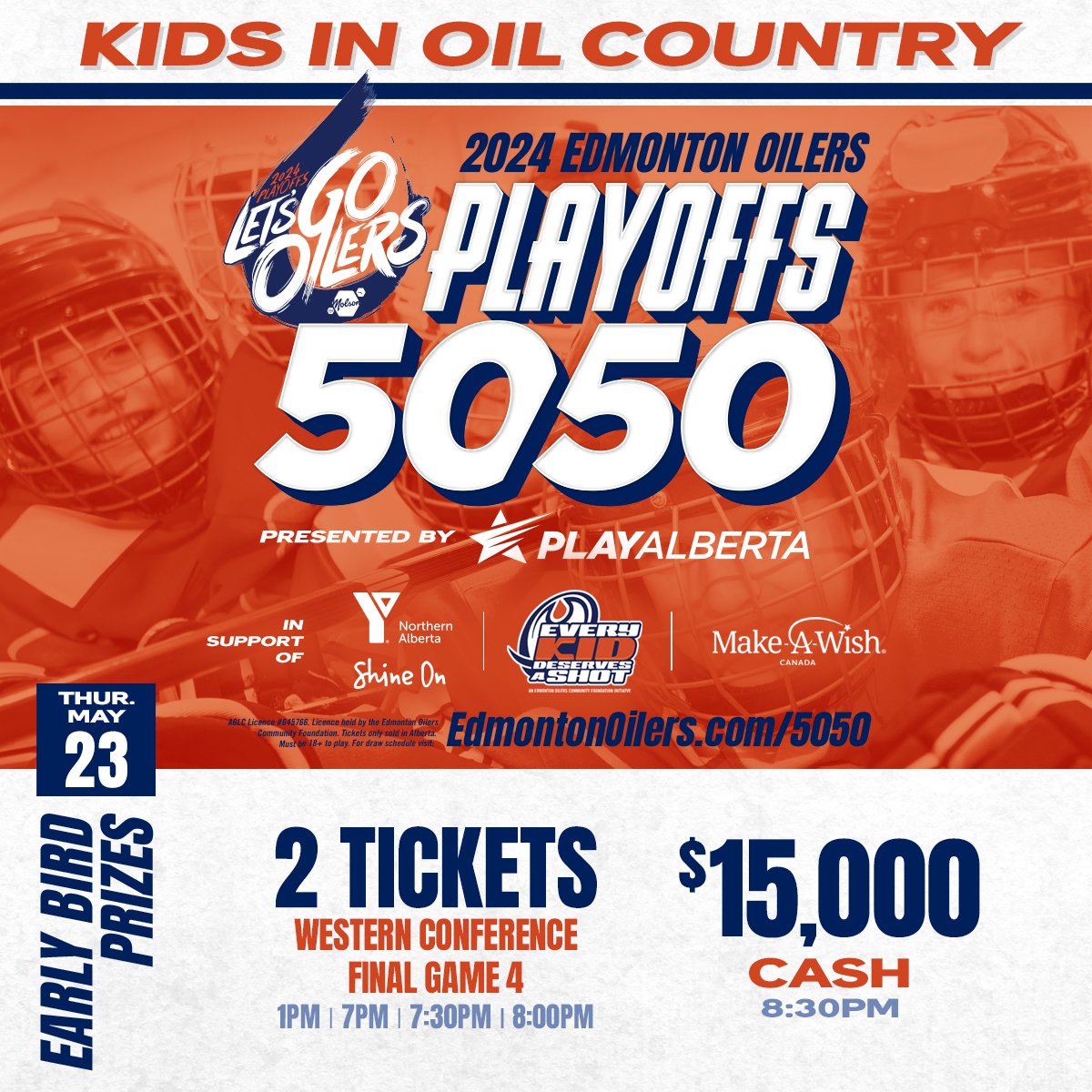 Oil_Foundation's tweet photo. 🗣CONFERENCE FINAL 50/50‼️

We're supporting Kids in Oil Country this round via @YMCAEdm, @MakeAWishNAB &amp; the EOCF's Every Kid Deserves a Shot program!

Today you could win one of four pairs of tickets to Game 4 vs. Dallas or $15,000 cash!

🎟 https://t.co/i1VyqGTKcK https://t.co/SvjABBFPy6