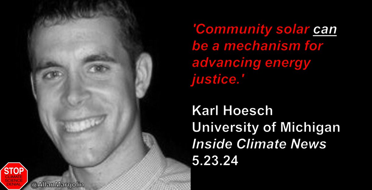 #ClimateAction Quote of the Day 'Community solar can be a mechanism for advancing energy justice.' @karlhoesch insideclimatenews.org/news/23052024/… @EJinAction @EJusticeCaucus @EJusticeCaucus @tgreames @SolarFred @UMSEAS @JustUrbanEnergy @Alexarenee1 @MichiganLCV @MichEnvCouncil @wmeac