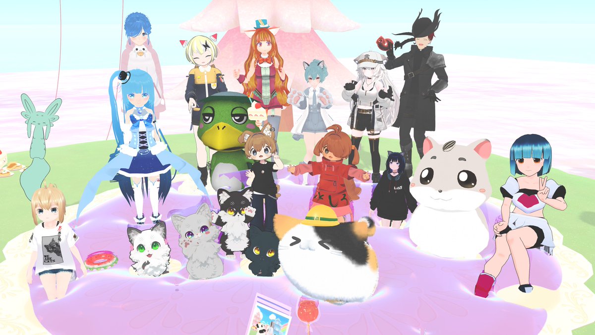 KuraminoChannel's tweet image. #VRChat で
#猫日和きゃりこ さんの
誕生日会に遊びに行ってきました

たくさんの方がお祝いに駆けつけていて
かわいらしいワールドが
とても賑やかになっていました