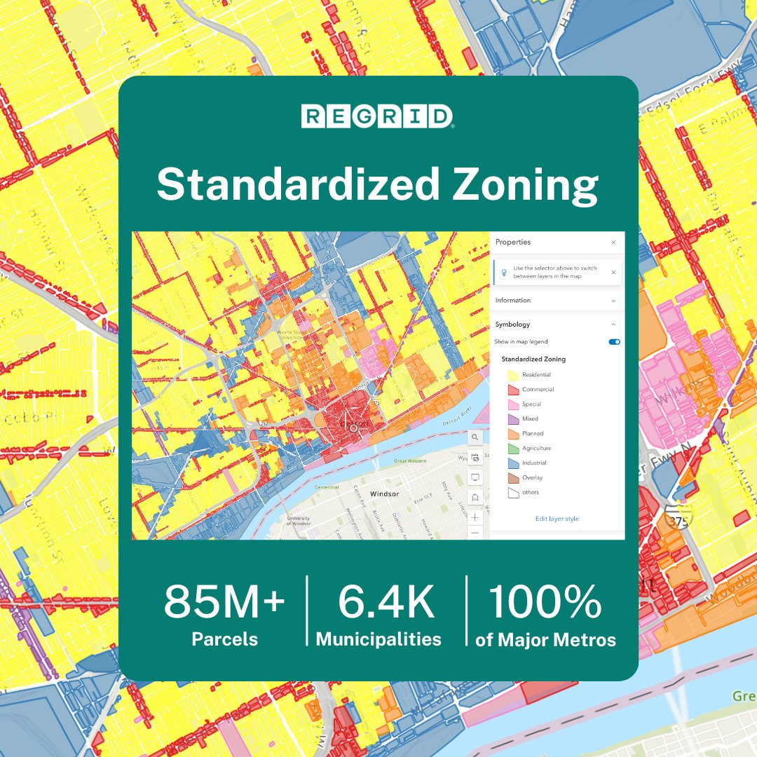 Unlock unparalleled land insights with Regrid’s nationwide Parcel Data & Standardized Zoning add-on! Perfect for informed site selection, strategic planning, and decision-making.

Get a demo: hubs.li/Q02xKqSH0 #GeospatialData #SiteSelection #LandUse #UrbanPlanning