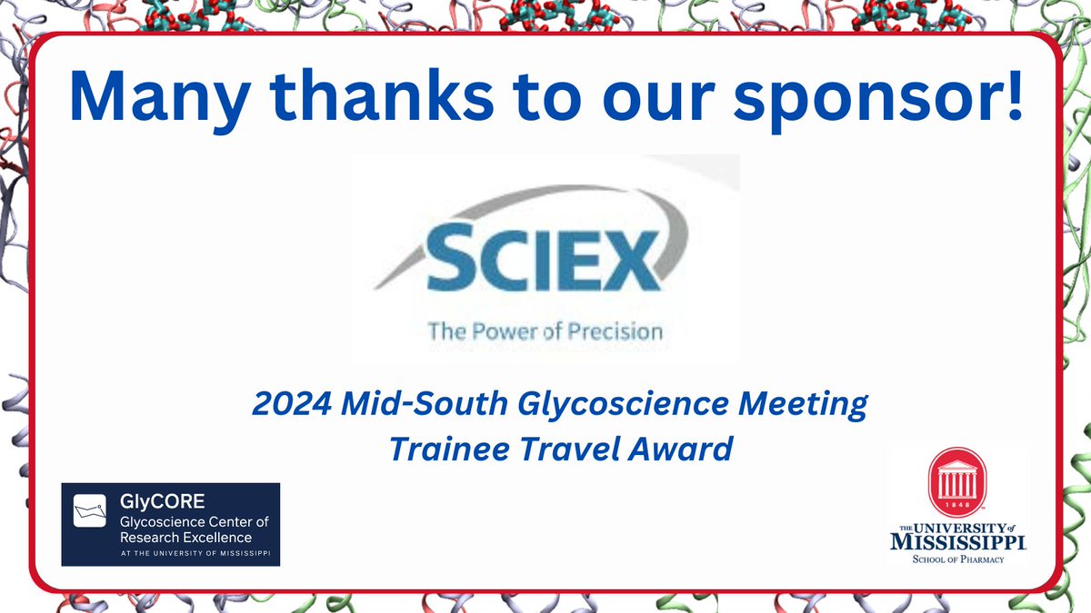 UM_glycore's tweet image. GlyCORE would like to express our appreciation to SciEx for their sponsorship of a Trainee Travel Award for the 2024 Mid-South Glycoscience Meeting scheduled for Wednesday, July 10, 2024. For registration and abstract information,  visit the link in our bio. #glycotime #glycore