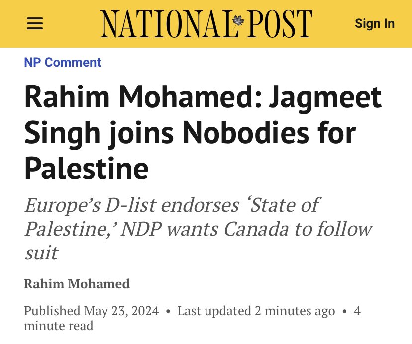 With Canada itself no stranger to secessionist violence, the NDP is playing a dangerous—and, frankly, irresponsible—game by endorsing Hamas’s violent path to securing a Palestinian state. My latest for @nationalpost: nationalpost.com/opinion/rahim-…