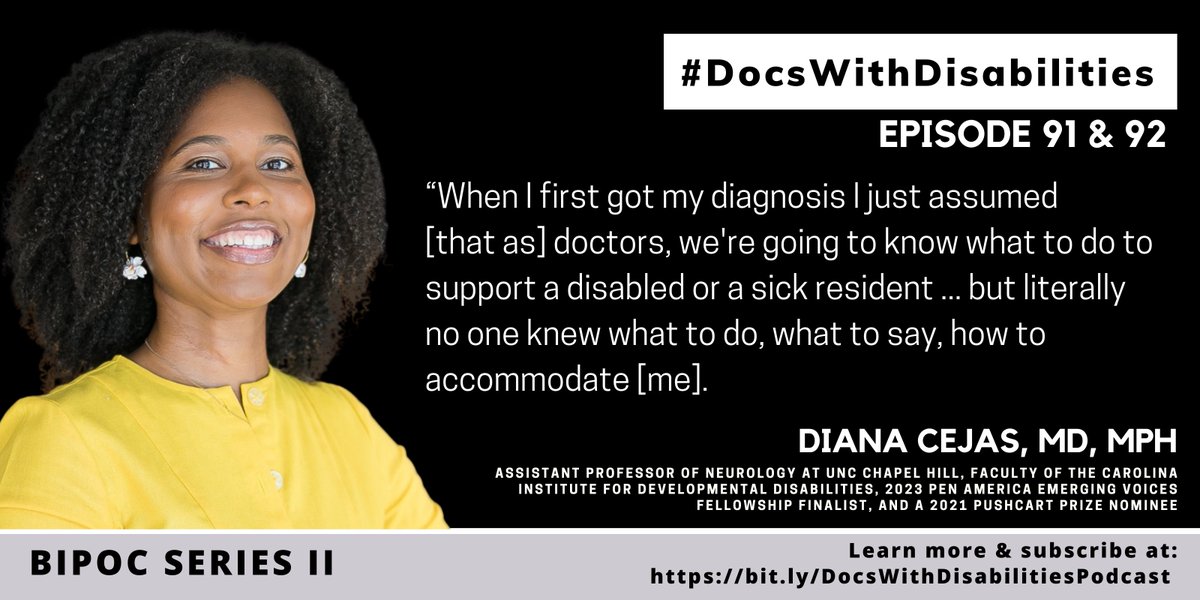 It was clear to @DianaCejasMD that medicine must evolve to truly support people with disabilities. 

Doctors lack the knowledge and tools to provide proper care and accommodations. 

Learn more about how disability informs Dr. Cejas's practice in @docswith Episode 91 & 92. 

Part