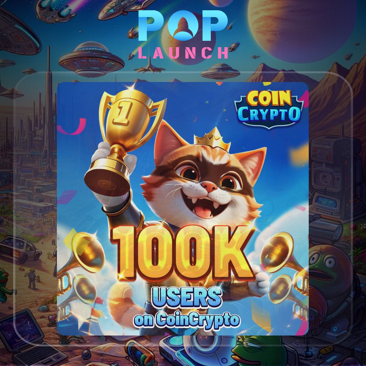 Congrats CoinCrypto! 🥳🥳🥳

👨‍💻 Play now: t.me/CoinCryptoGame…

⚡️ Poplaunch congratulates our partner <a href="/Coincrypto_game/">Coin Crypto</a> on achieving 100,000 users in just 10 days! 

⭐️ We believe CoinCrypto will grow even more. 🚀

#PopLaunch #Mobiverse #TON