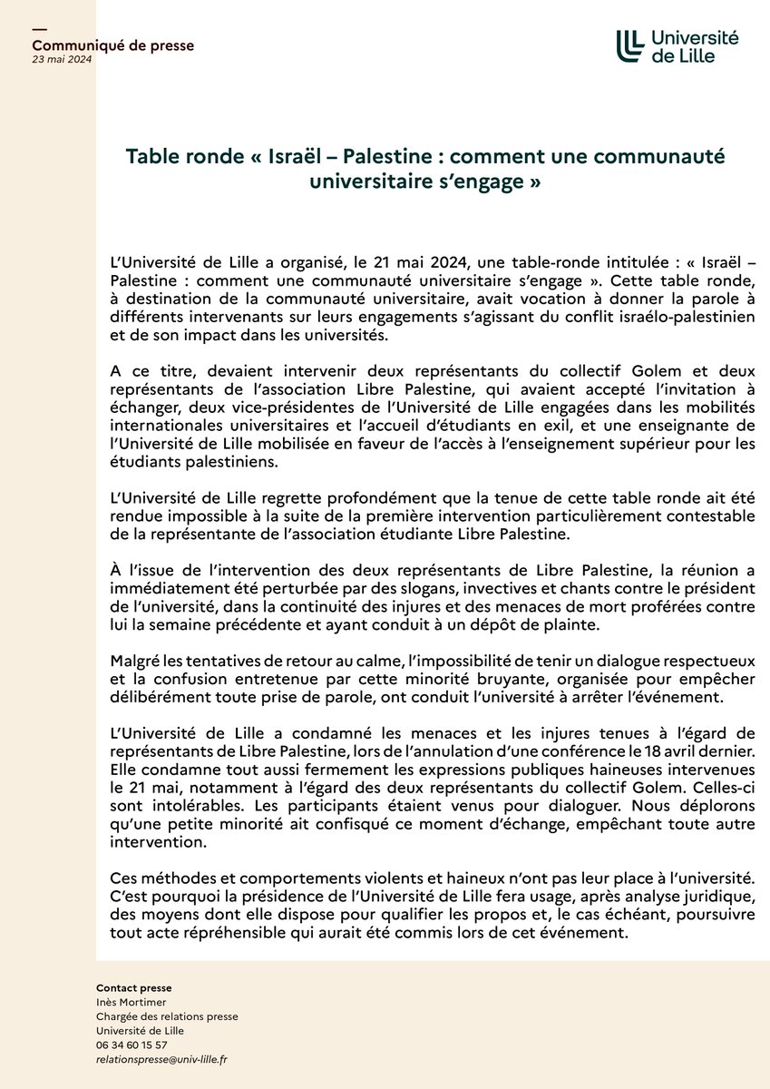 [Communiqué] Table ronde « Israël – Palestine : comment une communauté universitaire s’engage » 👇
univ-lille.fr/fileadmin/user…