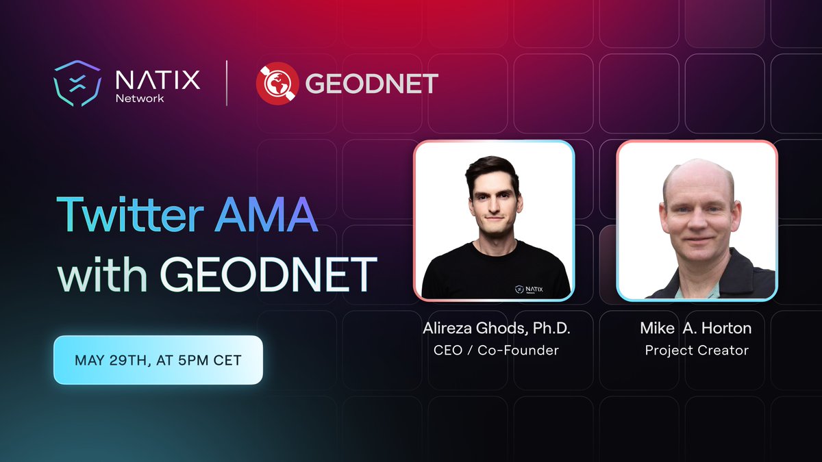 Next week, two #DePIN titans will converge LIVE! 🎙️ Join CEO @AlirezaGhods2 and GEODNET Founder @mikeahorton for an insightful AMA to answer your burning questions! 📆 May 29th | 5PM CET ⌛ Set a reminder for the X Spaces AMA: 👇 x.com/i/spaces/1yokm…