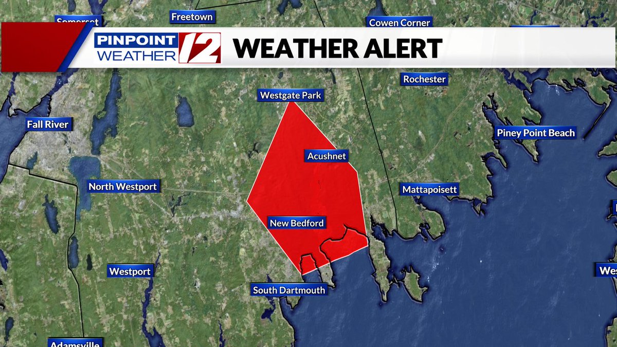 Flash Flood Warning for the New Bedford area....heavy rain will lead to sudden rises in water. Remember, never drive through a flooded street. Turn around and find another way to your destination.